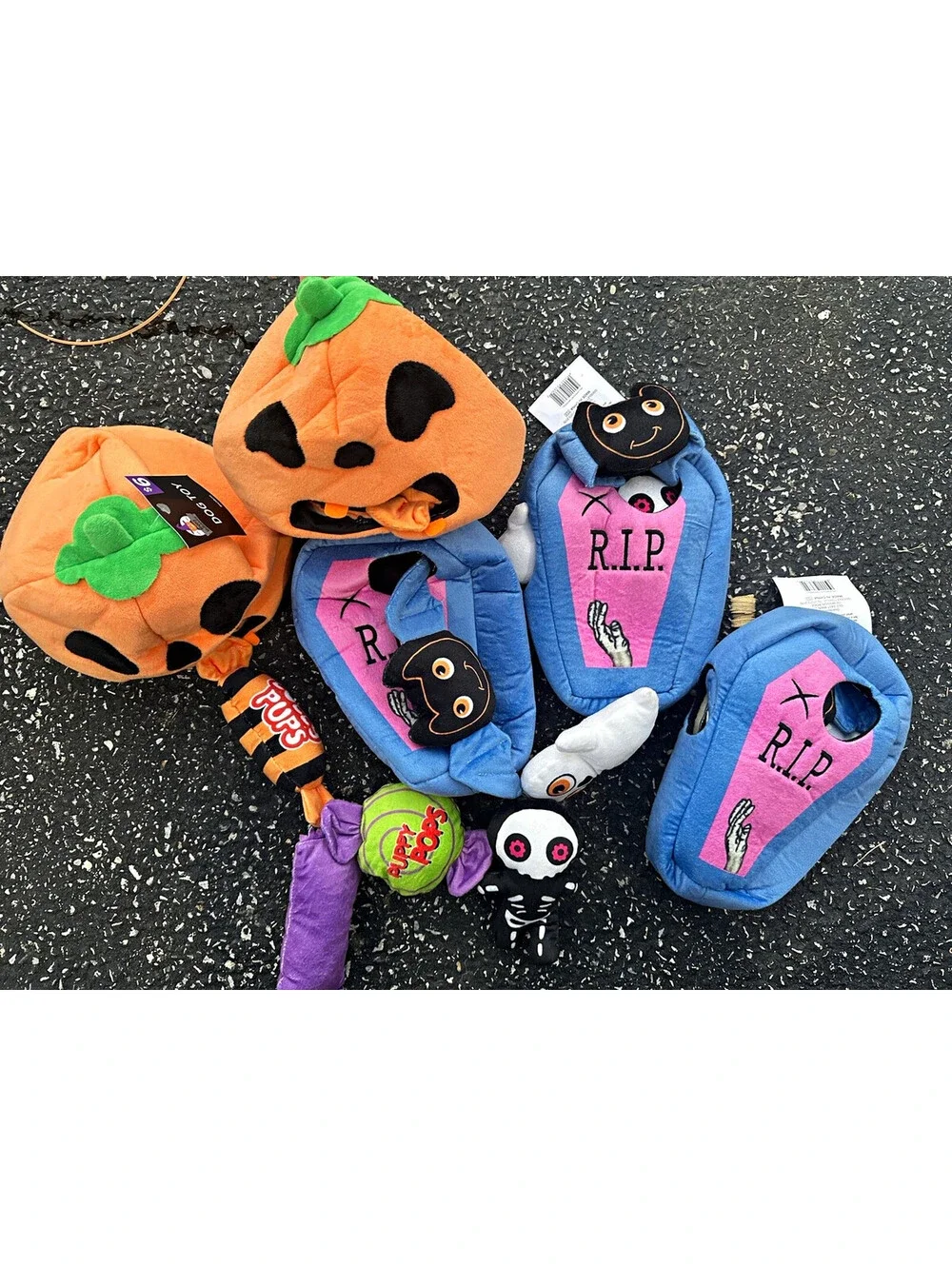 Bootoy Halloween Plush Squeaky Stuffed Dog Toy Set Pumpkin Coffins Candy